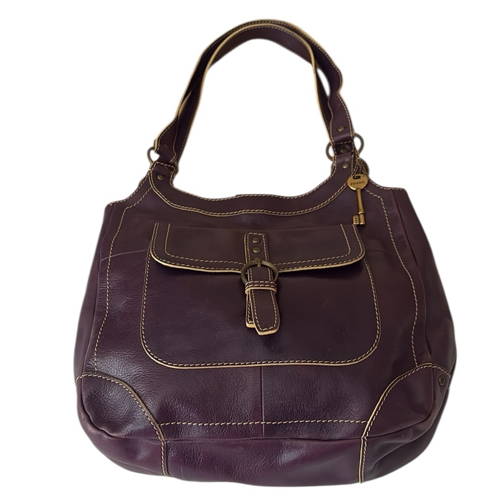 Fossil Vintage purple/plum leather bag with attached key, - Picture 2 of 14